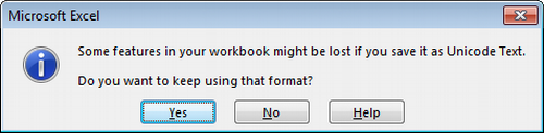 Some features in your workbook might be lost if you save it as Unicode Text