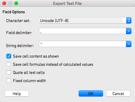 CSV export settings